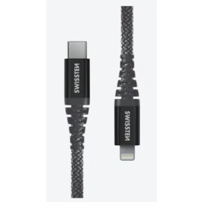 Afbeelding van Swissten Kevlar USB C naar Lightning kabel Geschikt voor iPhone 7/8/X/11/12/13/14 1.5M Zwart