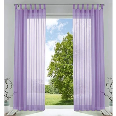 Afbeelding van Set van 2 gordijnen, transparant, voor de woonkamer, voile met loodband, H x B 245 140 cm, lila, 61000CN