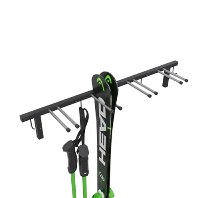 Afbeelding van QLS Handels Skihouder S3 Wandskihouder voor 4 paar, 83 cm, Nordic Walking stokken, skihouder, haaklijst met beschermende rubberen coating ruimtebesparende opslag