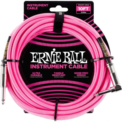 Afbeelding van Ernie Ball 6078 kabel voor muziekinstrumenten geassembleerde gevlochten neonroze 3,05 m, 10ft, Recht/Gehoekt