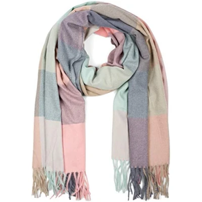 Afbeelding van styleBREAKER Unisex zachte geruitte sjaal met lange franjes, geruit, winter, gestolen 01017110, kleur:Turkoois grijs rozig