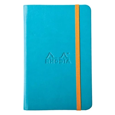 Afbeelding van RHODIA 118647C Turkoois stijf notitieboek A6 gelinieerd 192 pagina&#039;s Clairefontaine ivoor papier 90 g/m bladwijzer, elastische sluiting faux lederen omslag Rhodiarama collectie