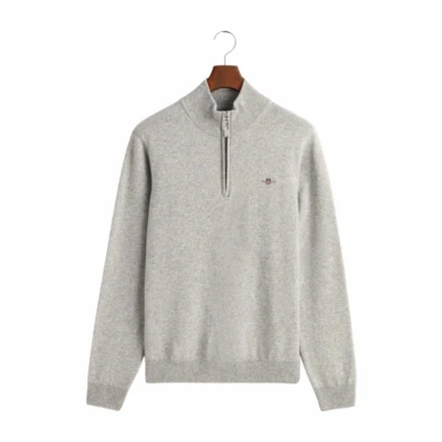 Afbeelding van Gant heren Fijngebreide pullover van wol met halve rits in de kleur Grijsmele, maat: S