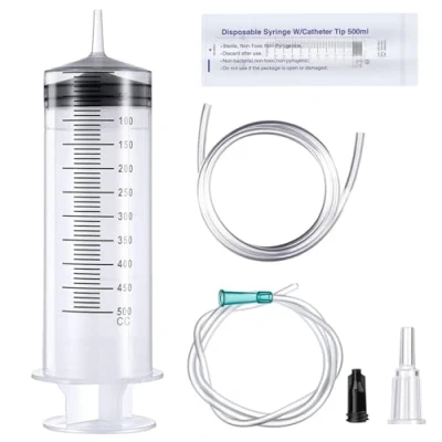 Afbeelding van grote spuit, 300ml/350ml/500ml herbruikbare vloeibare spuit met katheter, capaciteit plastic voor laboratorium, industrie, tuin, huisdiervoeding (500 ml)