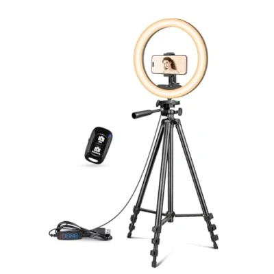 Afbeelding van UBeesize 12 inch Ring Light met Telefoon Stand, Selfie Lamp 50&quot; Uitschuifbare Driepoot Stand &amp; Houder voor Live Stream Make up YouTube Video, TikTok, Instagram