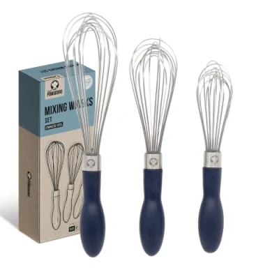 Afbeelding van Chef Pomodoro keukengarde 3 delige set, roestvrijstalen draadballongarde, bakwisk keuken kookgereedschap