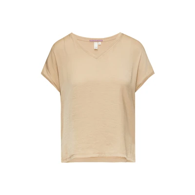 Afbeelding van QS Vneck Tshirt basic, Dames, Maat: XL, Beige