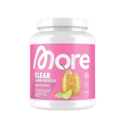 Afbeelding van MORE NUTRITION Clear Glow Peptides, Wei Eiwit Isolaat Poeder, Collageen en Hyaluronzuur, Green Tea Lime, 600 g, 1,32 lbs, 20 porties Whey Lactosevrij Poeder voor Spieropbouw Herstel