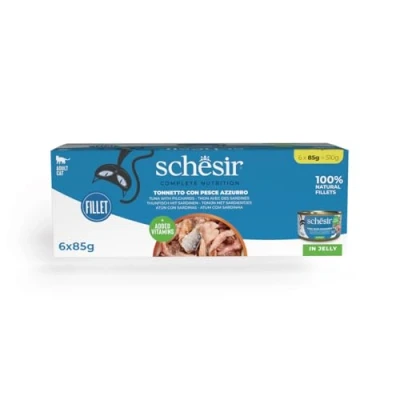 Afbeelding van Schesir Complete Voeding filet in gelei 6 x 85 g Tonijn met Sardinen