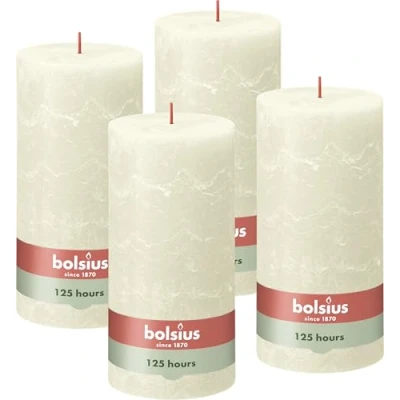 Afbeelding van Bolsius Rustieke stompkaars XXL ivoor 4 stuks 20 x 10 cm decoratieve kaarsen lengte brandduur 125 uur ongeparfumeerd bevat natuurlijke plantaardige was zonder palmolie