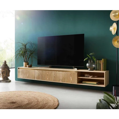 Afbeelding van TV meubel Budaya mango natuur 200 cm 3 deuren 2 vakken zwevend lowboard