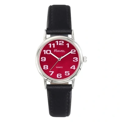 Afbeelding van Ravel Uniseks polshorloge met grote cijfers analoog kwartsuurwerk R0105, zwart/bruin, Womens 27mm case, armband