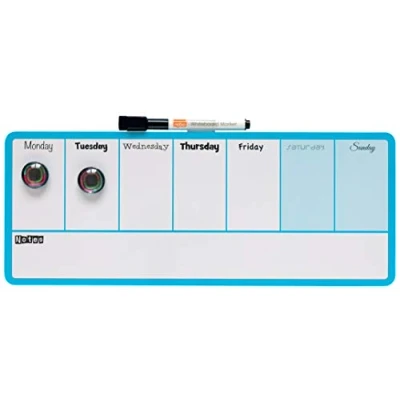 Afbeelding van Nobo Mini Magnetische Whiteboard Weekplanner, Droog Uitwisbaar, Aan de Muur te Bevestigen, Design met 2 Kleuren, Markerclip, Inclusief Marker en Magneten, 360 x 140 Millimeter, Blauw, 1904047
