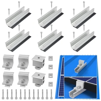 Afbeelding van Therlan Zonnepaneelhouderset voor 2 modules, aluminium fotovoltaïsche houder, montagerail, 12 cm, geschikt plat dak, trapeziumdak, verstelbare klem 30 45 mm dikke zonnepaneelhouder