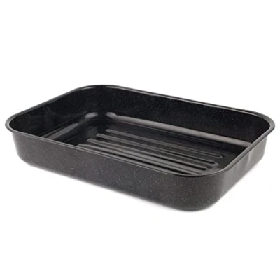 Afbeelding van Russell Hobbs CW11431 Romano Vitreous Enamel Deep Roaster, Large Roasting Tin, Oven Dish, Chicken Tray, Meat/Vegetables, Dishwasher Safe, 42 cm, Black, 41.5 x 30 5 cm