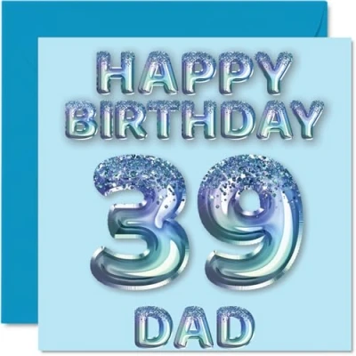 Afbeelding van 39e verjaardagskaart voor papa blauwe glitter feestballonnen gelukkige verjaardagskaarten 39 jarige vader van zoon dochter, 145 mm x cadeau