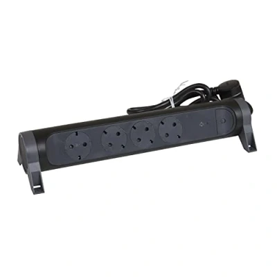 Afbeelding van LEGRAND, Draaibare stekkerdoos, 4 voudig stopcontact, meervoudige contactdoos, geïntegreerde overspanningsbeveiliging met statusweergave (SPD), led aan/uit schakelaar, 1,5 m kabel, zwart/donkergrijs,