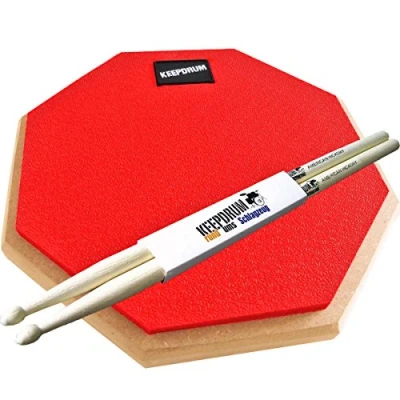 Afbeelding van Keepdrum DP RD Drum Practice Pad rood oefenpad 8 mm schroefdraad + drumsticks 1 paar