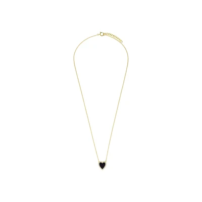 Afbeelding van Lucardi Dames Zilveren goldplated Ketting met een hartvormige Black Agate gemstone Staal Goud 45 cm