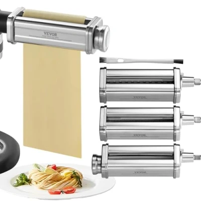Afbeelding van VEVOR Pasta opzetstuk voor KitchenAid Staande Mixer, Roestvrijstalen Roller Cutter Set Inclusief Vel Roller, Spaghetti en Fettuccine Cutter, 8 Verstelbare Dikte Knop Maker, 3 Stks