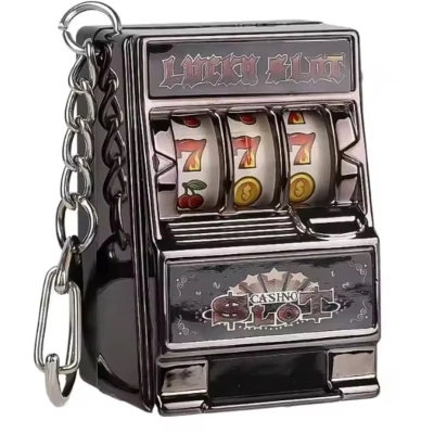 Afbeelding van Fruitmachine Sleutelhanger I Slotmachine Gokkast / Speelautomaat Gokautomaat Met Werkende Draaiende Wielen Donkergrijs