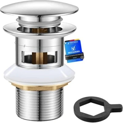 Afbeelding van Ibergrif M20502 Pop up Gootsteen Plug, Click Clack Afvoer Universele Wastafel met Overloop, Ventielplug voor Bidet, Chroom, Zilver