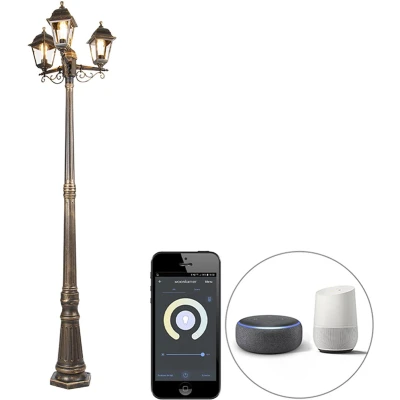 Afbeelding van QAZQA Smart lantaarn antiek goud 3 lichts IP44 incl. Wifi ST64