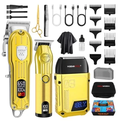 Afbeelding van HIENA PRO Professionele Tondeuses Mannen, Full Hair Cutting Kit Clipper Trimmer en Folie Scheerapparaat Set Draadloze Tondeuse voor Kapper met LED Display