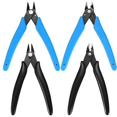 Afbeelding van 4 Stuk Knabbeltang, Draadsnijder, Multifunctionele Snijtang, Gebogen Elektronische Kabelsnijder voor Ambachten, Sieraden Maken Zwart, Blauw