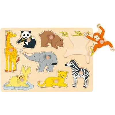 Afbeelding van Goki Houten Noppenpuzzel Wilde Jonge Dieren, 8st.
