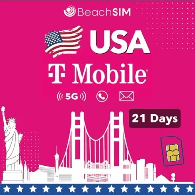 Afbeelding van beachSIM T Mobile USA SIM onbeperkte data &amp; telefonie sms (USA 21 dagen)