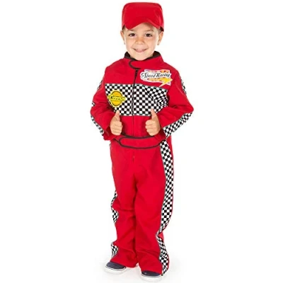 Afbeelding van PRETEND TO BEE Race coureur verkleedkostuum voor kinderen/peuters, rode racepet en pak, 2 3 jaar