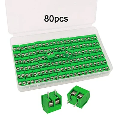 Afbeelding van QitinDasen 80 stuks premium 2 pins PCB Mount Screw Terminal Block Set, 5,08 mm Pitch printplaten schroefklemmenblok connector (groen, 10A / 300V)