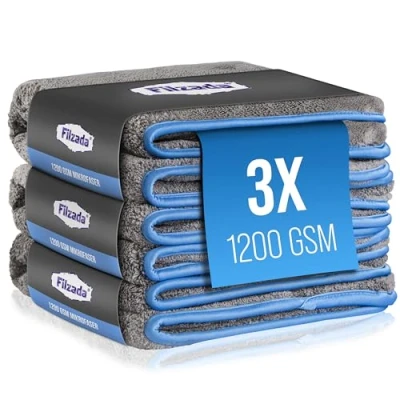 Afbeelding van Filzada® 3x Microvezeldoek Auto met 1200 GSM Droogdoek, microvezel reinigingsdoek ongelooflijke zuigkracht dankzij zachte autopoetsdoeken voor professionele autoverzorging in 42x48cm (3)