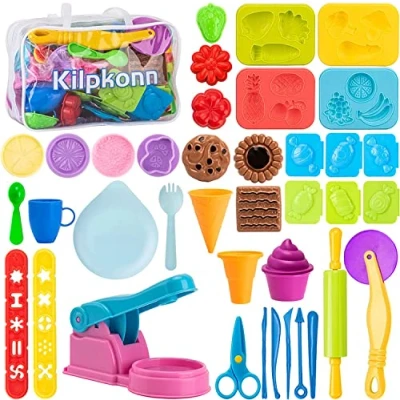 Afbeelding van deeg accessoires voor kinderen, 40 stuks spelen met keukensets, mallen schaar deegroller opbergtas, kinderen kunst klei cadeau peuters jongens meisjes