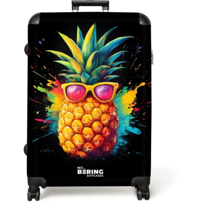 Afbeelding van NoBoringSuitcases.com® Koffer groot Reiskoffer lichtgewicht Zomerse ananas met zonnebril Rolkoffer 4 wielen Grote trolley XL 98 liter bagage