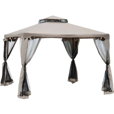 Afbeelding van Outsunny tuinpaviljoen paviljoen tuintent feesttent partytent met 4 x zijwanden weerbestendig metaal + polyester grijs 3 2,6 m