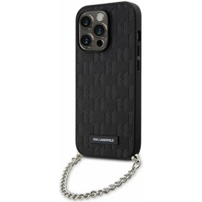 Afbeelding van Karl Lagerfeld Saffiano Monogram Back Case Geschikt voor Apple iPhone 14 Pro (6.1&quot;) Zwart