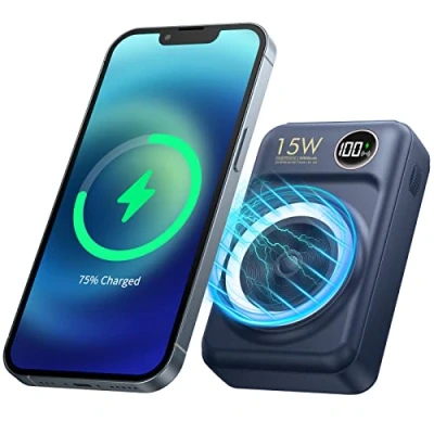 Afbeelding van Powerbank, draadloos, magnetisch, 20.000 mAh, externe batterij, draagbare oplader, PD 20 W, USB A/Type C 22,5 snel opladen, oplader met led display voor iPhone 14 13 12 Mini Pro Max