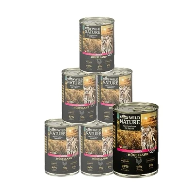 Afbeelding van Dehner Wild Nature Kattenvoer, kitten heuvelland, natvoer graanvrij/suikervrij, voor jonge katten, kip, blik van 6 x 400 g (2,4 kg)