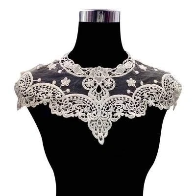 Afbeelding van Yulakes Jurk applicatie kant stof/kanten kraag inzetkraag versieren/DIY neklijn voor blouse kostuum decoratie accessoires DIY hals naaiboord (wit)