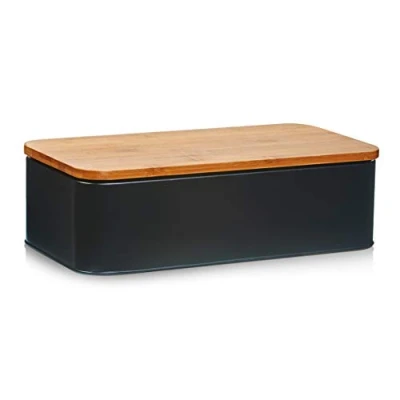 Afbeelding van Zeller Luxe Broodtrommel hout / zwart met deksel 42 cm brooddoos brood bewaardoos