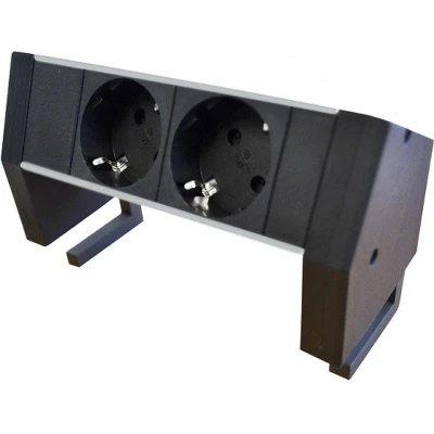 Afbeelding van Plenty desktop stekkerdoos met Prolink installatiestekker en 2 contacten / zwart/zilver