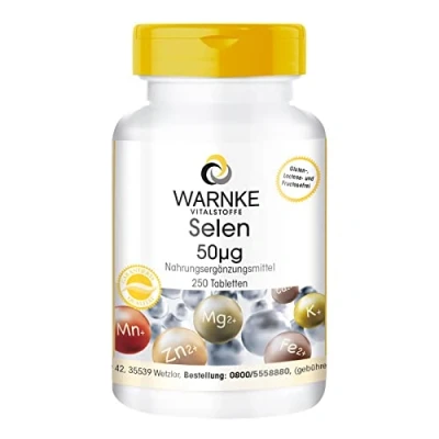 Afbeelding van Selenium 50µg van seleniumgist veganistisch 250 tabletten bulkverpakking Warnke Vitalstoffe Duitse apothekerskwalitei