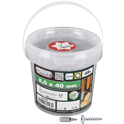 Afbeelding van Connex Paalschroeven 8,0 x 40 mm 48 stuks TX aandrijving Volledige schroefdraad Voor het bevestigen van beslag en connectoren Incl. Bit/Paalconnector schroef/schroevenemmer / B30146