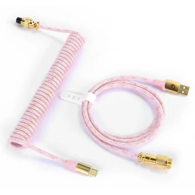 Afbeelding van XINMENG C03 Gevlochten Opgerolde Toetsenbordkabel, Pro Custom USB C Afneembare Vliegerkabel met Dubbele Mouwen voor Gamingtoetsenbord, Type naar A Mechanisch Toetsenbord Roze