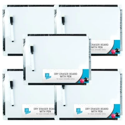 Afbeelding van x5 Mini Whiteboards GENERISE Droog Veeg Magnetische A4 Kleine met Marker Pen, Gum &amp; x2 Magneten (30cm x 22cm) Draagbaar Notice Memo Board voor Keuken Muur, Kinderen etc