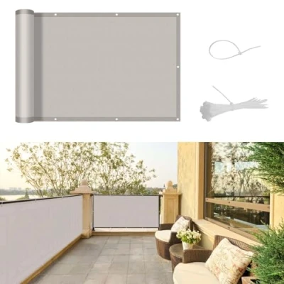 Afbeelding van SUNNY GUARD Balkonscherm, inkijkbescherming, 90 x 600 cm, balkonafdekking, PES UV bescherming, weerbestendig, met kabelbinders, Taupe