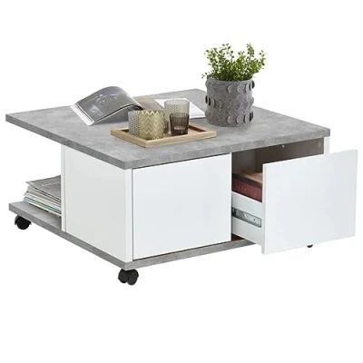 Afbeelding van Salontafel verplaatsbaar 70x70x35,5 cm grijskleurig glanzend wit