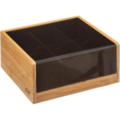Afbeelding van Theedoos bamboe met 6 vakken 21,8x21x10cm blackbamboe